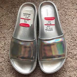 Kendall + Kylie holographic platform slides NWT